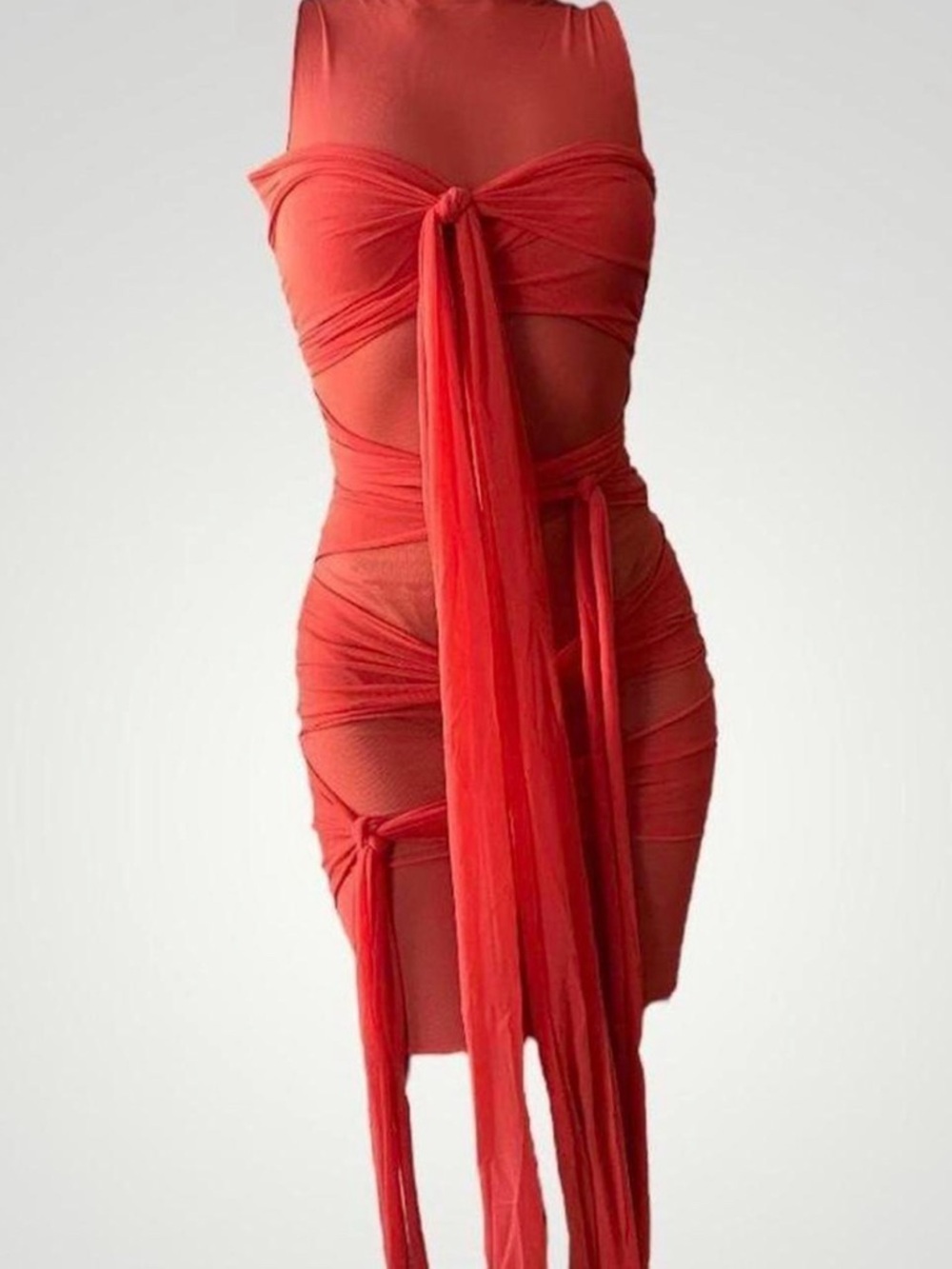 CIDER Sheer Orange Bondage Dress